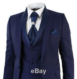 Men Blue Slim Fit Suits 3 Piece Wedding Grooms Prom Party Dinner 1 Button suits