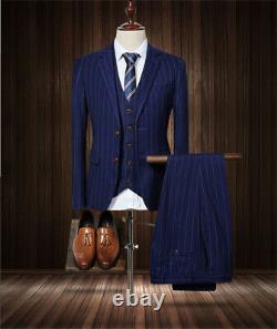 Men Casual Blazer Suit Slim Fit Coats Tuxedos Formal Work Party Suits Sets 3 Pcs