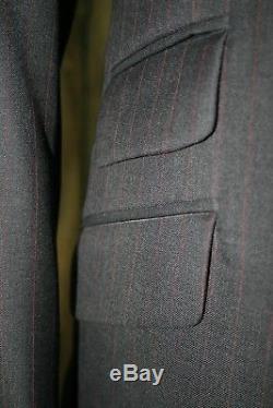Men Charcoal Red Pinstripe Mod Skinhead 3 Button Suit slim fitting SIZE 36 TO 50