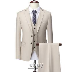 Men Formal Slim Fit Business Suit 3pcs Set Wedding Groom Dress Blazer Vest Pant