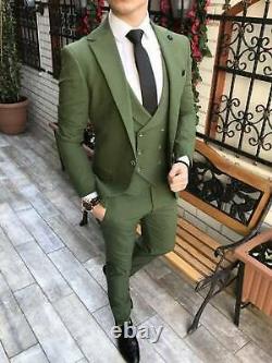 Men Green Suit 3 Piece Slim Fit Tuxedo Suit Wedding Party Wear Dinner Coat Pants