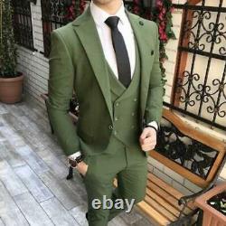 Men Green Suit 3 Piece Slim Fit Tuxedo Suit Wedding Party Wear Dinner Coat Pants