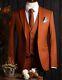 Men Orange 3 Piece Slim Fit Formal Suit Wedding Groom Party Suit Bespoke For Men