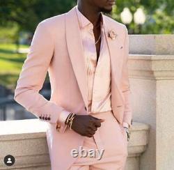 Men Pink Suit Tuxedo 2 Piece Slim Fit Suit Wedding Evening Party Wear Coat Pants