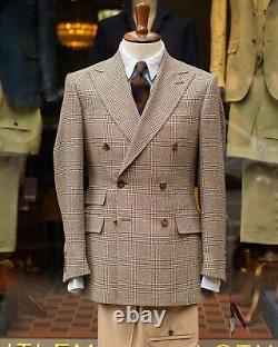 Men Plaid Autumn Winter Suits Slim Fit Double Breasted Wedding Suits Houndstooth