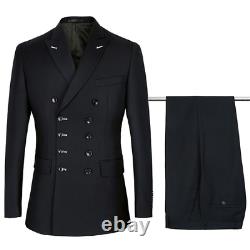 Men Slim Fit Business Casual Double Breasted Blazers Groom Party 2 Pcs Suits