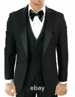 Men Slim Fit Suit Black Tuxedo 1 Button Satin Collar 3 Piece Dinner Suit