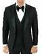 Men Slim Fit Suit Black Tuxedo 1 Button Satin Collar 3 Piece Dinner Suit