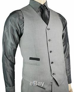 Men Slim Fit Suit Grey Black Trim 3 Piece Work Office or Wedding Party Suits