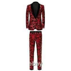 Men Suit Blazer Pants Set Velvet Sequin Dress Jacket Wedding Party Dance Glitter