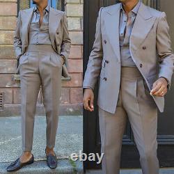 Men Suit Regular Slim Fit Groom Wedding Formal Peak Lapel Double Breasted Custom