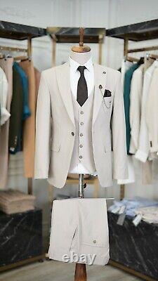 Men Suit Regular Slim Fit Groom Wedding Formal Peak Lapel Single Breasted Custom