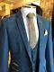 Men Suit Slim Fit Blue Herringbone Plaid Vintage Tweed Groom Tuxedo Wedding Suit