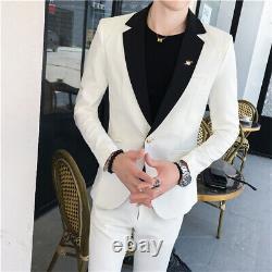 Men's 2 Piece Slim Fit Suit Set Tuxedo Button Solid Jacket Business Pants
