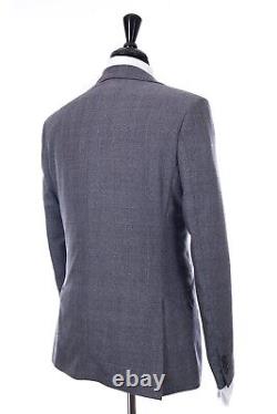 Men's 3 Piece Blue Grey Check Slim Fit Formal Wedding Suit 40R W34 L31