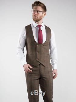 Men's 3 Piece Brown Slim Fit Check Tweed Suit Black Friday Clearance
