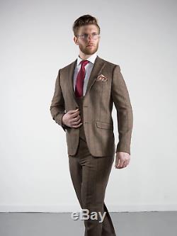 Men's 3 Piece Brown Slim Fit Check Tweed Suit Black Friday Clearance