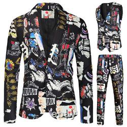 Men's 3 Piece Slim Fit Suit Set Tuxedo Button Skull Jacket Vest Business Pants