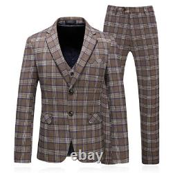 Men's 3 Piece Slim Fit Suit Set Tuxedo Button Solid Jacket Business Vest Pants