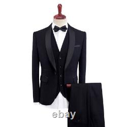 Men's 3 Piece Slim Fit Suit Set Tuxedo Button Solid Jacket Business Vest Pants