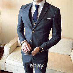 Men's 3 Piece Slim Fit Suit Set Tuxedo Button Solid Jacket Vest business Pants