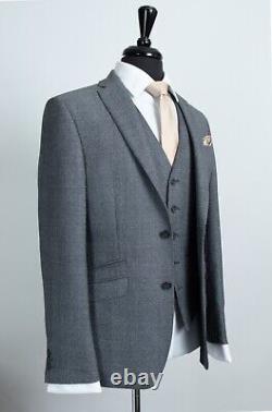 Men's 3 Piece Suit Grey Check Slim Fit 42R W36 L31