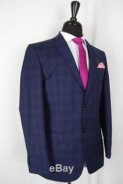 Men's Alexandre Savile Row Navy Blue Checked Slim Fit Suit 38R W32 L29 AA465