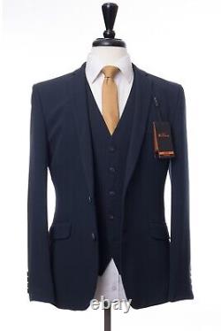 Men's Ben Sherman Blue 3 Piece Suit Camden Super Slim Fit 44R W36 L31