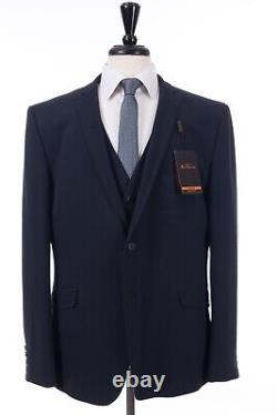 Men's Ben Sherman Blue 3 Piece Suit Camden Super Slim Fit 46R W38 L31