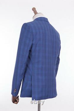 Men's Blue Check Mod Suit Slim Fit Antique Rogue 44R W34 L33