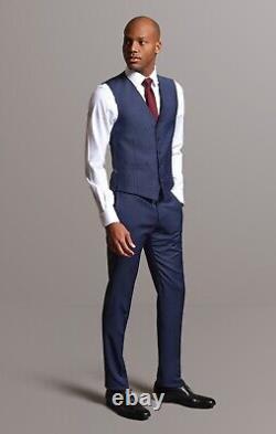 Men's Blue Checked Three Piece Suit Wool Slim Fit Tom Percy RRP£369.99