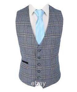Men's Cavani Brendan Blue Slim Fit Tweed Windowpane Check Herringbone Suit