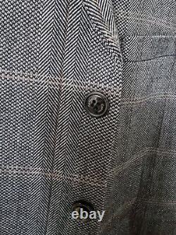 Men's Cavani Brown Tweed Check Slim Fit 3 Piece Suit Jacket 50R Trousers 44R