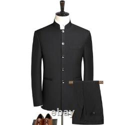 Men's Chinese style Suit 2PCS Blazer Jacket Pants Slim Fit Long sleeve Leisure L