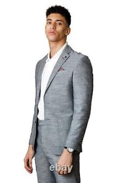 Men's Cotton Linen Summer Spring Suit Wedding Slim Fit in Grey Sale Was £ 285