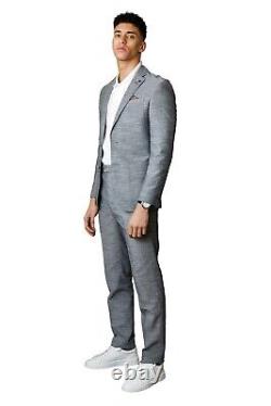 Men's Cotton Linen Summer Spring Suit Wedding Slim Fit in Grey Sale Was £ 285