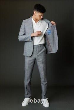 Men's Cotton Linen Summer Spring Suit Wedding Slim Fit in Grey Sale Was £ 285