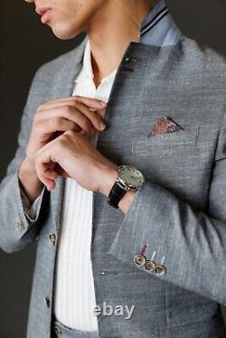 Men's Cotton Linen Summer Spring Suit Wedding Slim Fit in Grey Sale Was £ 285