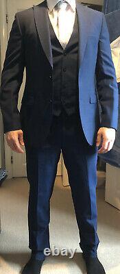 Men's French Connection Suit 42R Blue Slim Fit Jacket Trousers 36R Waistcoat 40R