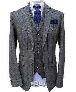 Men's Grey 3 Piece Check Tweed Suit Peaky Blinders in Short & Long Fit