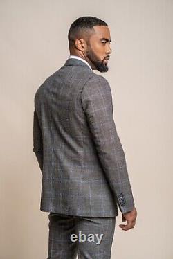 Men's Grey Tweed Windowpane Check Suit Slim Fit Mix & Match Sizes