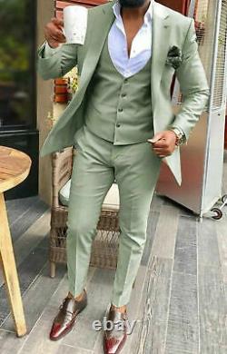 Men's Light Green 3-Piece Slim Fit Wedding suit, Grooms men suit