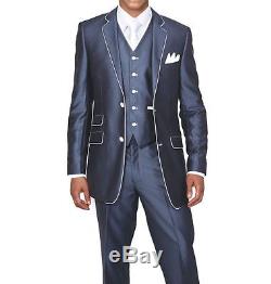 Men's Luxurious 3pc Slim Fit Wool Feel Suit Set Color Navy Size 38R56L