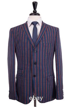 Men's Madcap Mod Suit 3 button Regatta Bright Blue Striped Slim Fit 40L W34 L33
