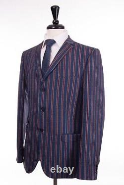 Men's Madcap Mod Suit 3 button Regatta Bright Blue Striped Slim Fit 40L W34 L33
