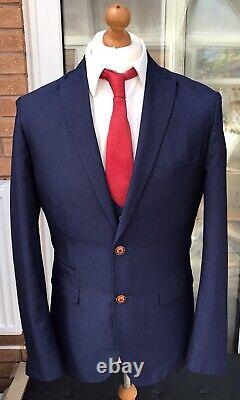 Men's Marc Darcy Belmont 3 Piece Suit Uk 40r W34 X L31 (slim Fitting) Blue