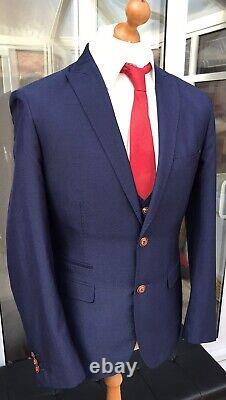 Men's Marc Darcy Belmont 3 Piece Suit Uk 40r W34 X L31 (slim Fitting) Blue