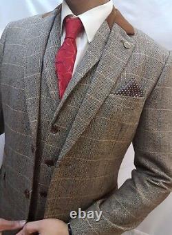 Men's Marc Darcy Tweed Herringbone Vintage Jacket Checked Blazer Peaky Blinder