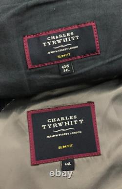 Men's Navy Blue Pinstriped Charles Tyrwhitt Suit 44L W40 L34 Slim Fit Wool A/B