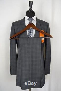 Men's New Ben Sherman Super Slim Fit Grey Checked Suit 38R W32 L31 AA484